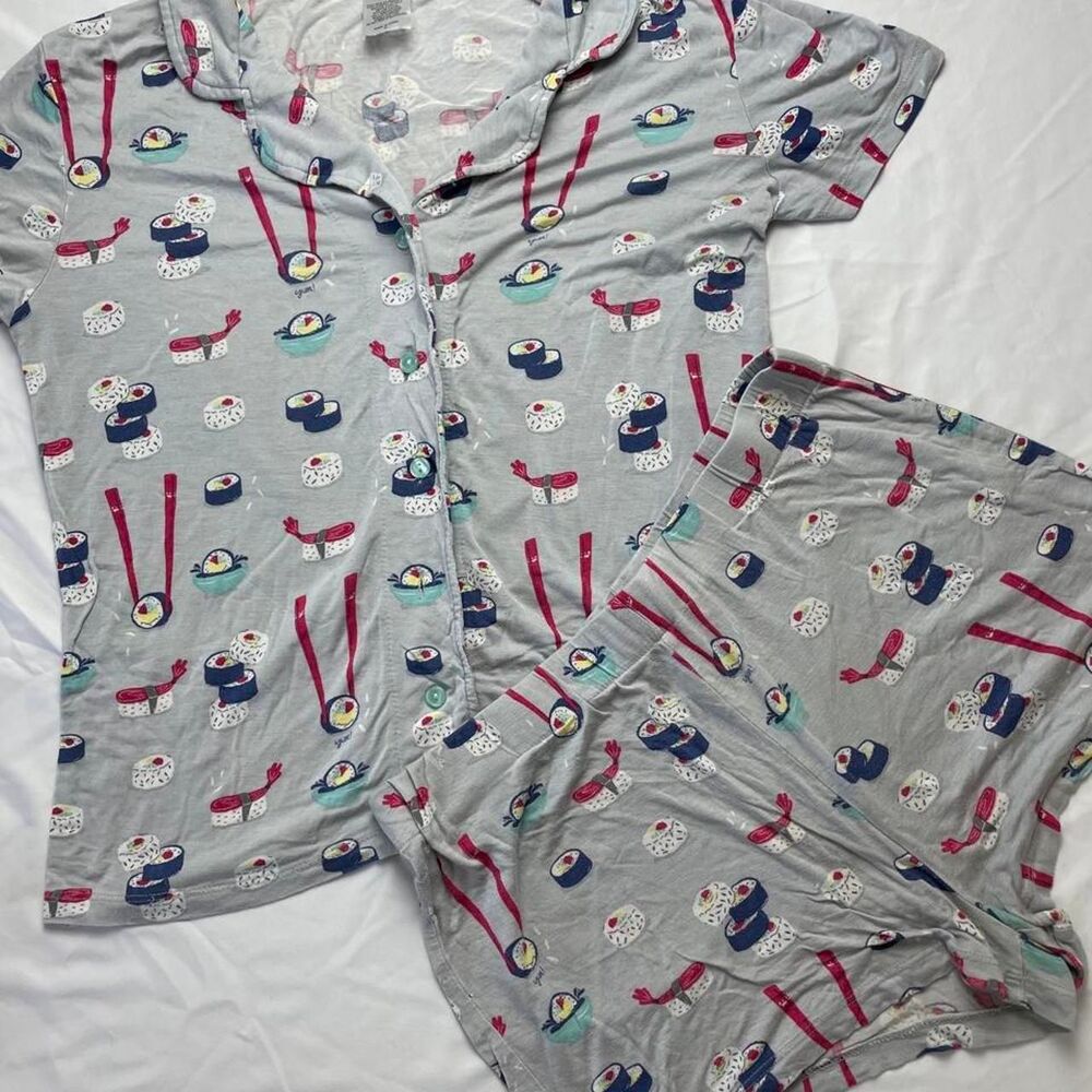 Nite Nite Sushi Pajama Set with sushi and chopsticks graphic medium